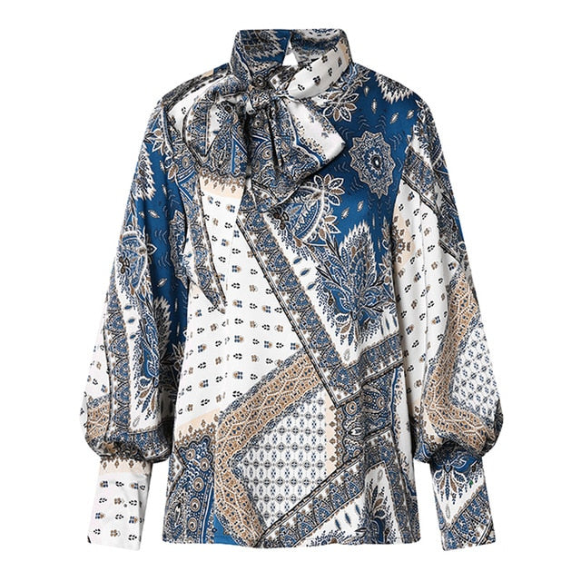 Celmia Plus Size Women Satin Blouse 2020 Fashion Tunic Top Elegant OL Bow Tie Neck Lantern Sleeve Office Shirt Casual Blusas 5XL