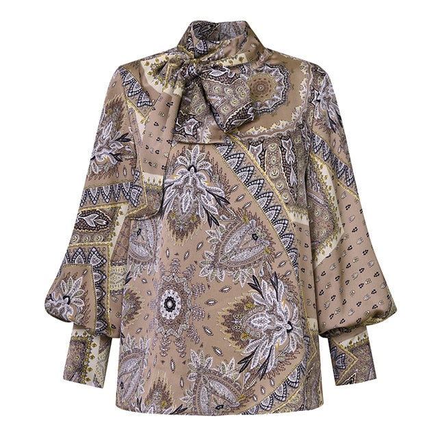 Celmia Plus Size Women Satin Blouse 2020 Fashion Tunic Top Elegant OL Bow Tie Neck Lantern Sleeve Office Shirt Casual Blusas 5XL