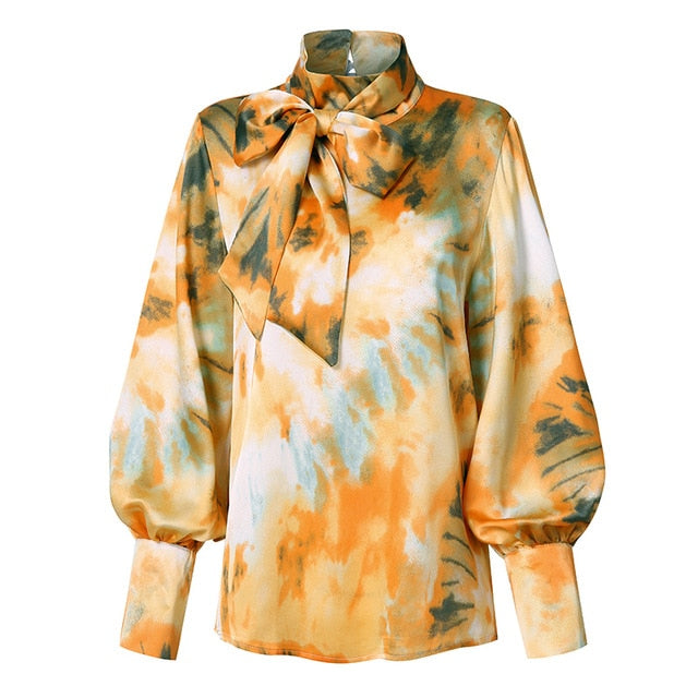 Celmia Plus Size Women Satin Blouse 2020 Fashion Tunic Top Elegant OL Bow Tie Neck Lantern Sleeve Office Shirt Casual Blusas 5XL