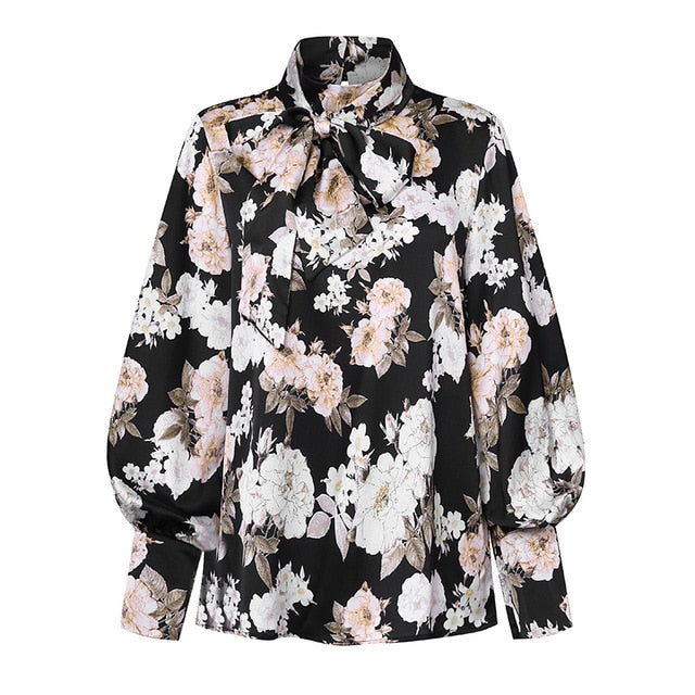 Celmia Plus Size Women Satin Blouse 2020 Fashion Tunic Top Elegant OL Bow Tie Neck Lantern Sleeve Office Shirt Casual Blusas 5XL