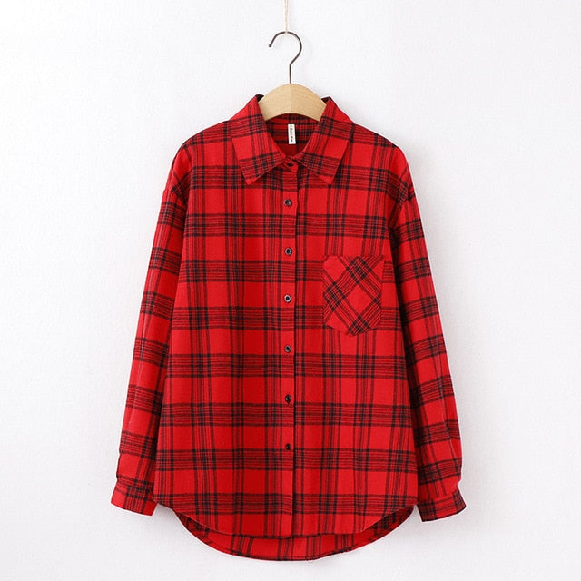 Tangada  fashion women chic oversized plaid blouse long sleeve female casual   print shirts stylish cotton tops blusas XQ01