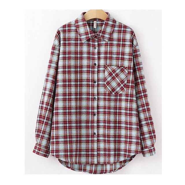 Tangada  fashion women chic oversized plaid blouse long sleeve female casual   print shirts stylish cotton tops blusas XQ01