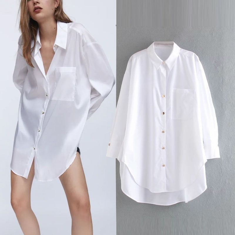 Za 2020 Oversized Blouse White Button up Shirts Women Tops Summer Fashion Ladies Long sleeve Big size Woman Long Shirt Tunic
