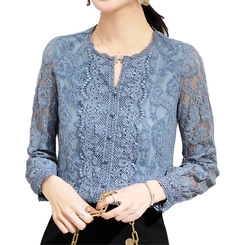 Lace bottom Women Blouse Shirt Floral Blusa Long Sleeve Spring 2020 New Women's V-neck Lace Top Pullover Tops 620B