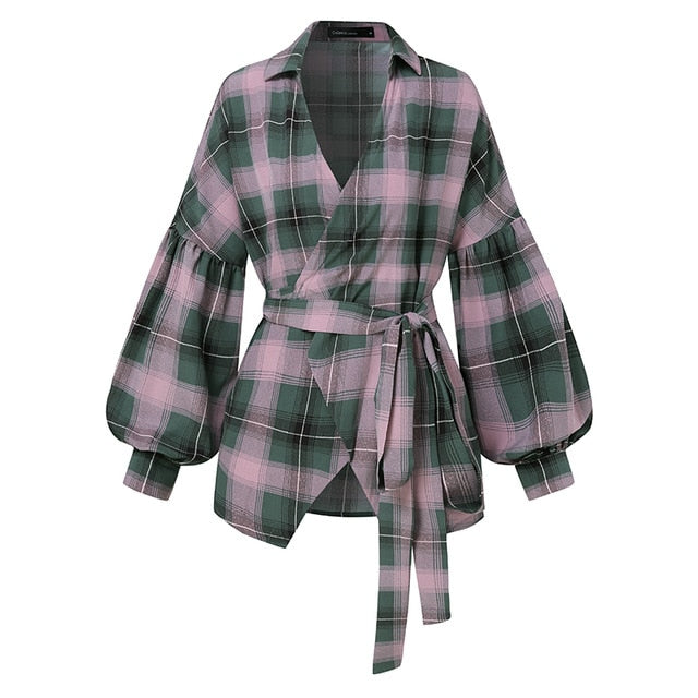 8 Colors Celmia Women Tops and Blouse 5XL Sexy V-neck Point Dot Elegant OL Shirt Casual Loose Belted Lantern Sleeve Tunic Blusas