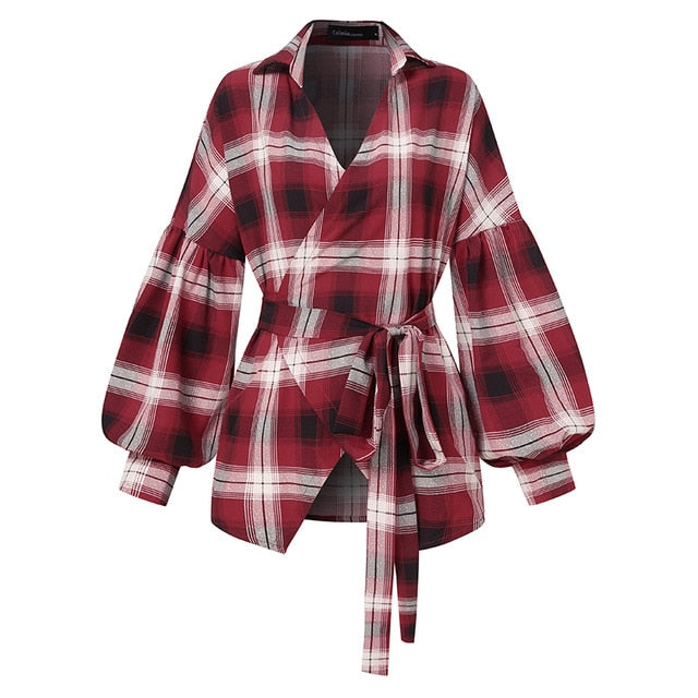 8 Colors Celmia Women Tops and Blouse 5XL Sexy V-neck Point Dot Elegant OL Shirt Casual Loose Belted Lantern Sleeve Tunic Blusas