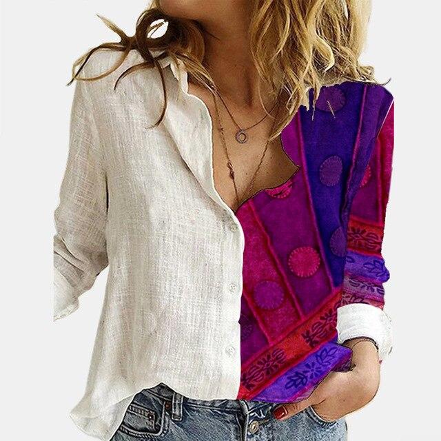 Women Elegant Turn-down Collar Button Blouse Shirt 2020 Autumn Floral Print Long Sleeve Tops Ladies New Casual Plus Size Blouses