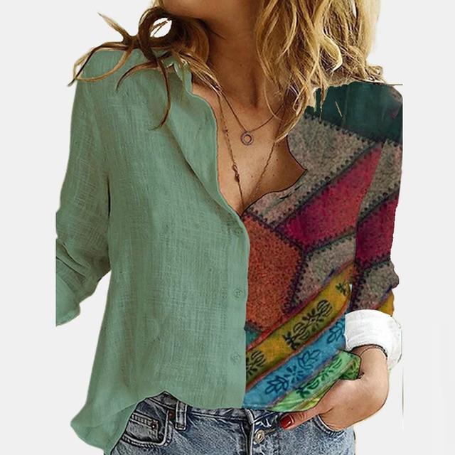 Women Elegant Turn-down Collar Button Blouse Shirt 2020 Autumn Floral Print Long Sleeve Tops Ladies New Casual Plus Size Blouses