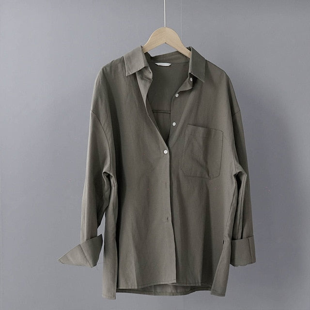 Lizkova 100% Cotton White Blouse Women Japenese Oversized Shirt 2020 Lapel Long Sleeve Ladies Casual Tops 8887