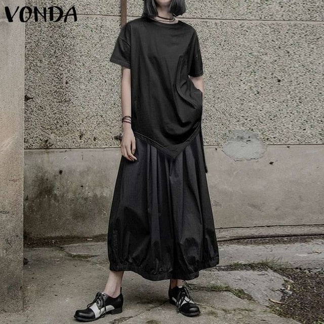 White Tops Women Casual Blouse VONDA 2020 Summer Sexy Short Sleeve O Neck Split Hem Party Shirts Plus Size Blusa Women Tunic