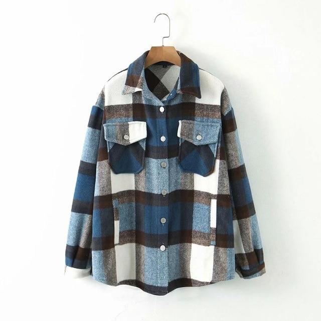 New Vintage Women Oversize Thick Shirt 2020 Fashion Ladies Loose Green Plaid  Female Woolen Long Blouses Girls Chic Tops