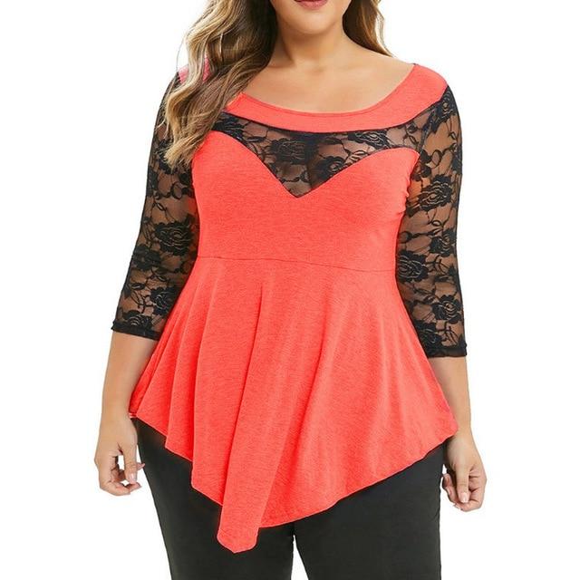 Plus Size 5XL Floral Lace Hollow Out Sexy Tunic Blouse Women Clothing Summer Big Size Tops Ladies Ruffles Irregular Blusas