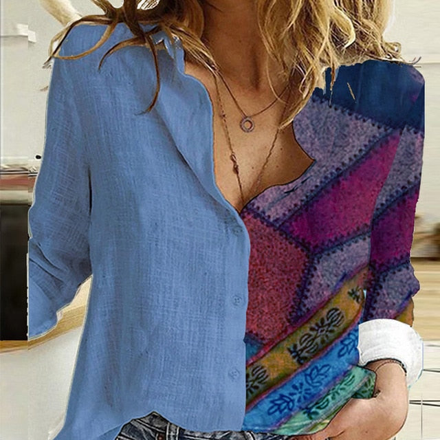 Elegant Print Turn-Down Collar Blouse Shirt 2020 Autumn Lady Office Long Sleeve Tops Casual Women Button Plus Size Shirts Blusas