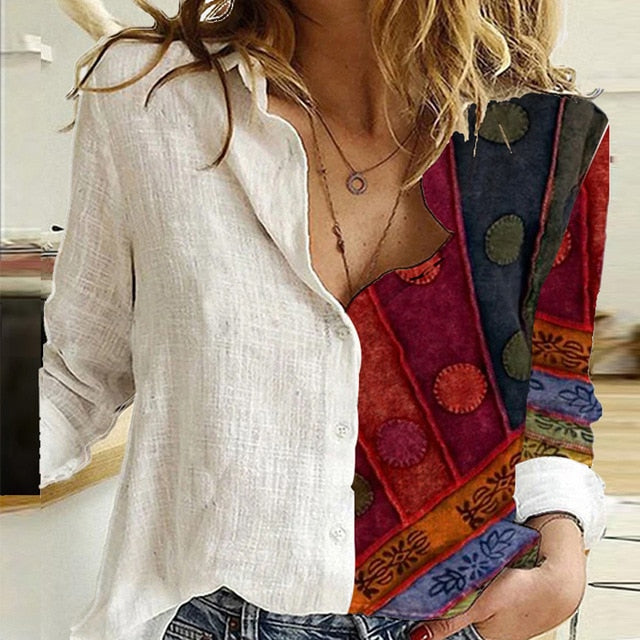 Elegant Print Turn-Down Collar Blouse Shirt 2020 Autumn Lady Office Long Sleeve Tops Casual Women Button Plus Size Shirts Blusas