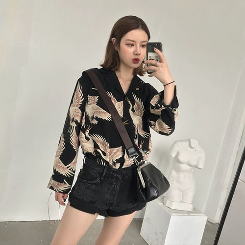 Vintage Printed Fashion Women Blouses 2020 women Long Sleeve Shirts print Chiffon blouse women ladies Loose Femme top 0845 30