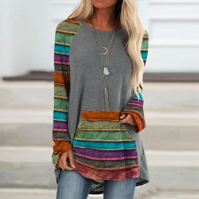 Vintage Abstract Face Printed V Neck Blouse Shirt Women Autumn Long Sleeve Irregular Tops Pullover Casual Loose Harajuku Blouses