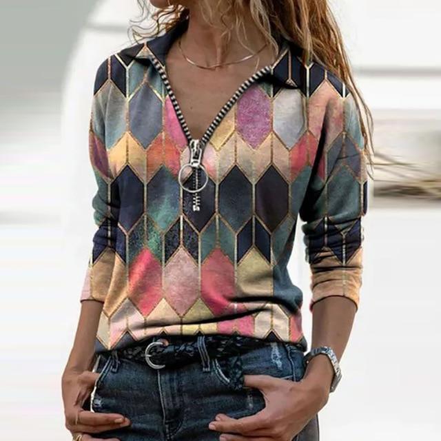 Women Landscape Pattern Print Blouse Shirt Elegant Autumn Turn-Down Collar Pullover Tops Casual Loose Plus Size Streetwear Blusa