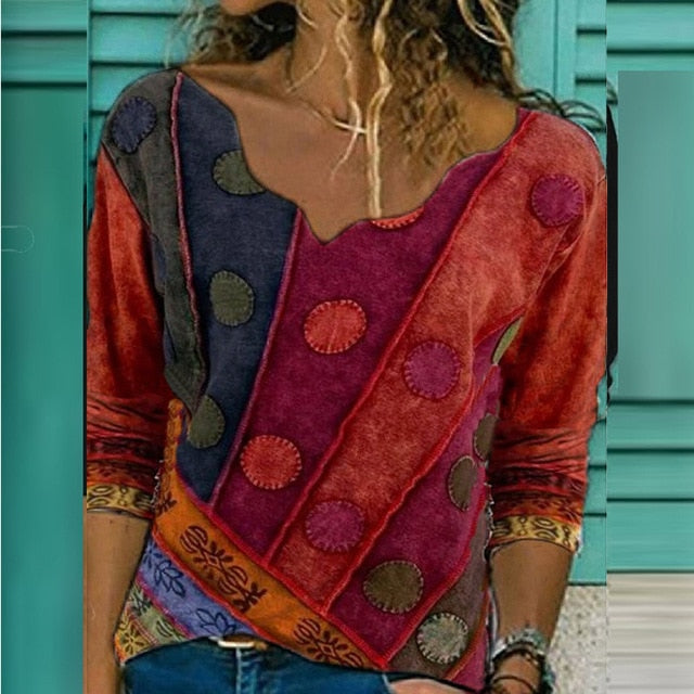 Autumn Women Elegant V-Neck Print Blouse Shirt 2020 New Casual Loose Long Sleeve Tops Ladies Plus Size Streetwear Pullover Blusa