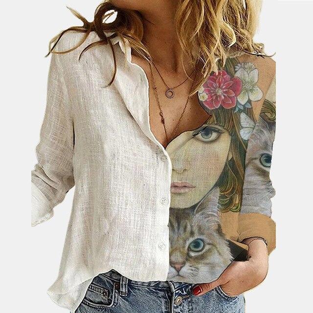 Women Elegant Turn-down Collar Button Blouse Shirt 2020 Autumn Floral Print Long Sleeve Tops Ladies New Casual Plus Size Blouses