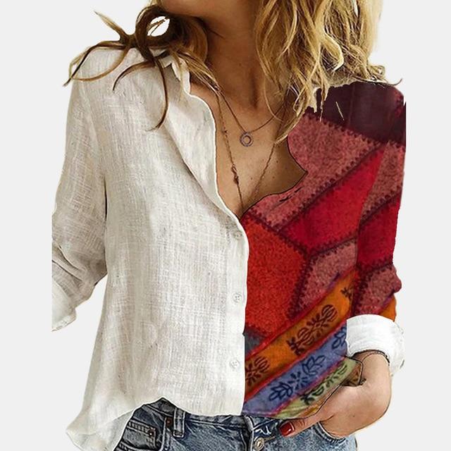 Autumn Women Elegant Turn-Down Collar Blouse Shirt 2020 Floral Print Vintage Button Top Office Lady Casual 5XL Long Sleeve Blusa