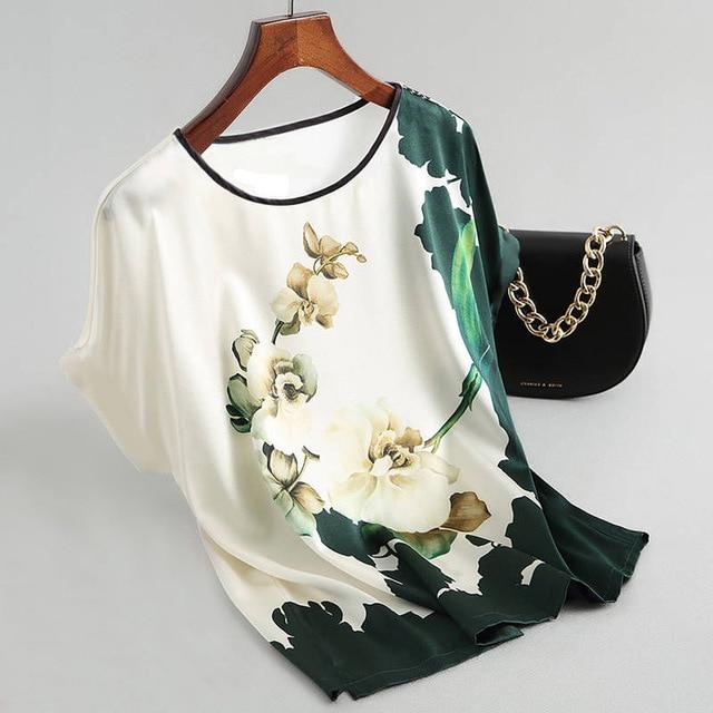 2020 ice silk printed mother's wear new imitation chiffon shirt women short-sleeved loose plus size blouse women summer