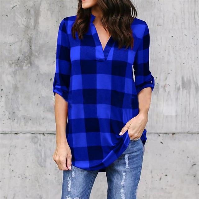 New Casual Red Plaid Women Blouses Black Red Check Boyfriend Style Shirts Loose Camisa Tops Autumn 5XL Plus Size