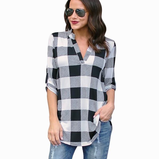 New Casual Red Plaid Women Blouses Black Red Check Boyfriend Style Shirts Loose Camisa Tops Autumn 5XL Plus Size