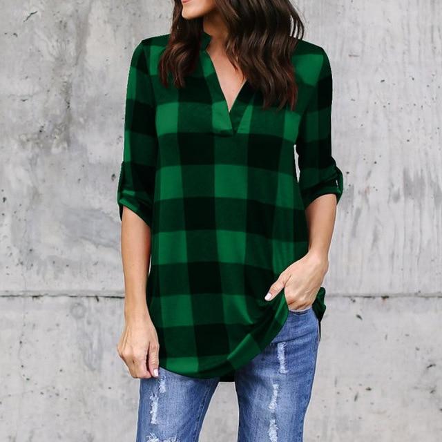 New Casual Red Plaid Women Blouses Black Red Check Boyfriend Style Shirts Loose Camisa Tops Autumn 5XL Plus Size