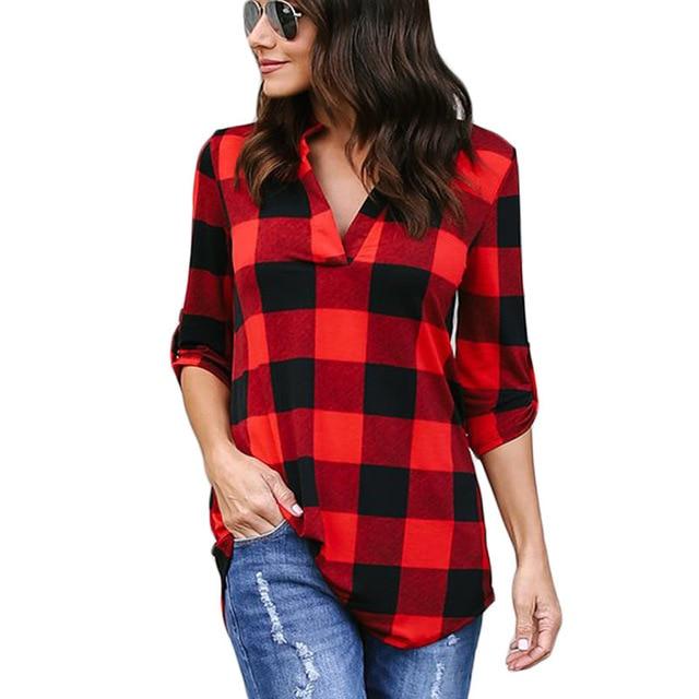 New Casual Red Plaid Women Blouses Black Red Check Boyfriend Style Shirts Loose Camisa Tops Autumn 5XL Plus Size