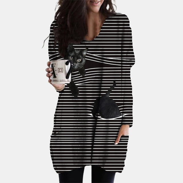 Elegant Women Abstract Face Print Blouse Shirt Autumn Long Sleeve Pockets Irregular Ladies Tops Casual V Neck Female Shirt Blusa