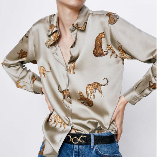 Fall Leopard Stylish Shirt Women Turn Down Collar Office Fashion Female Blouse Long Sleeve Plus Size Lady Tops Blusa Feminina