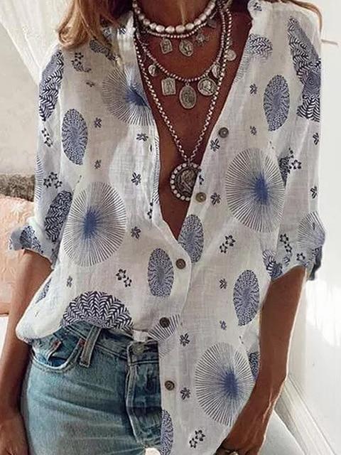 Printed long-sleeved shirt women's casual large size loose shirt fashion new women's tops