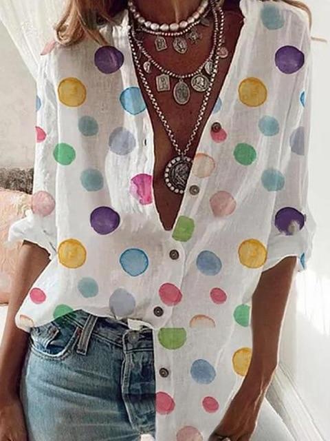 Printed long-sleeved shirt women's casual large size loose shirt fashion new women's tops