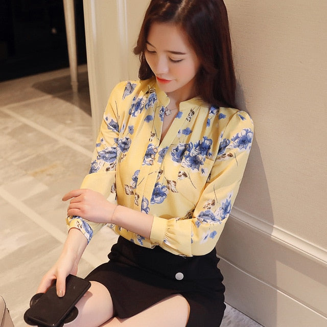 Long Sleeve Print Chiffon Women Blouse Shirt Fashion Women Blouses 2020 Blusas Feminine Blouses OL Blouse Women Tops Z0001 40