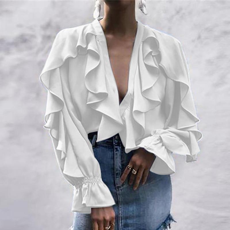 Women Blouses Celmia 2020 Summer Ruffled Stylish Top Plus Size Sexy V neck Long Sleeve Shirt Female Casual Buttons Sweet Blusas