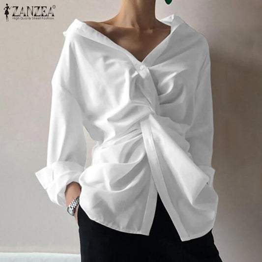 Summer Irregular Blouse ZANZEA 2020 Elegant Women's Tops Casual Long Sleeve Shirts Female Lapel Blusas Tops Oversized Tunic