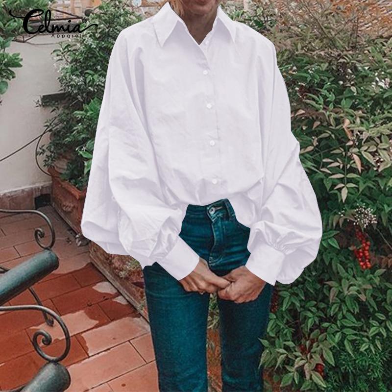 Elegant Office Work Blouse Women 2020 Celmia Plus Size Solid Tunic Top Casual Loose Shirt Ladies Long Sleeve Knotted Blusas 5XL