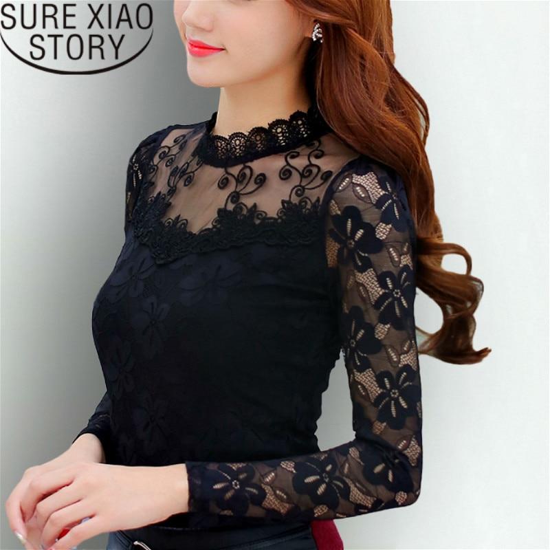 Blusas Mujer De Moda 2020 Womens Blouses White Shirt Lace Hollow Out Stand Long Sleeve Shirts Pullover Plus Size Tops 2305 50