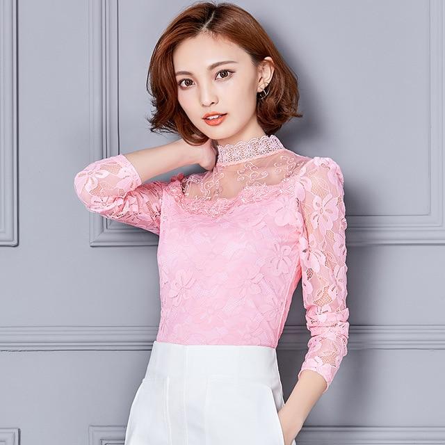 Blusas Mujer De Moda 2020 Womens Blouses White Shirt Lace Hollow Out Stand Long Sleeve Shirts Pullover Plus Size Tops 2305 50