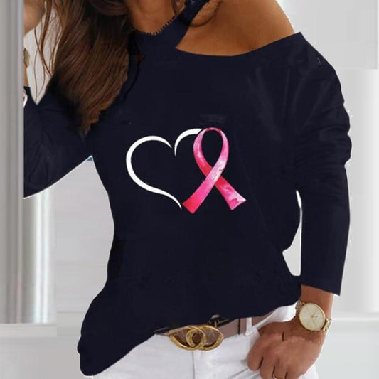 Women Sexy Heart Print Halter Blouse Shirt Fashion Off Shoulder  Long Sleeve Tops Pullovers Autumn Casual Slim Streetwear Blusas