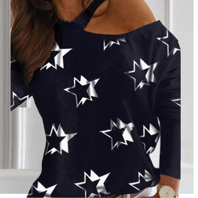 Women Sexy Heart Print Halter Blouse Shirt Fashion Off Shoulder  Long Sleeve Tops Pullovers Autumn Casual Slim Streetwear Blusas