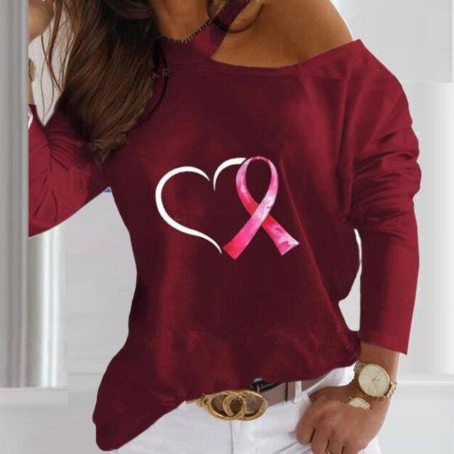 Women Sexy Heart Print Halter Blouse Shirt Fashion Off Shoulder  Long Sleeve Tops Pullovers Autumn Casual Slim Streetwear Blusas