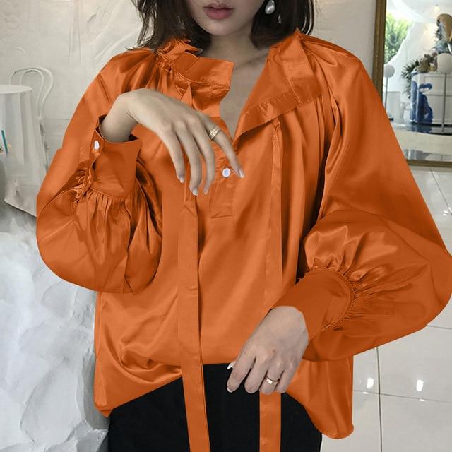 Celmia Vintage Women Polka Dot Blouse Lantern Sleeve Casual Shirt Plus Size Stylish Tunic Top Fashion Stand Collar Bow Tie Blusa