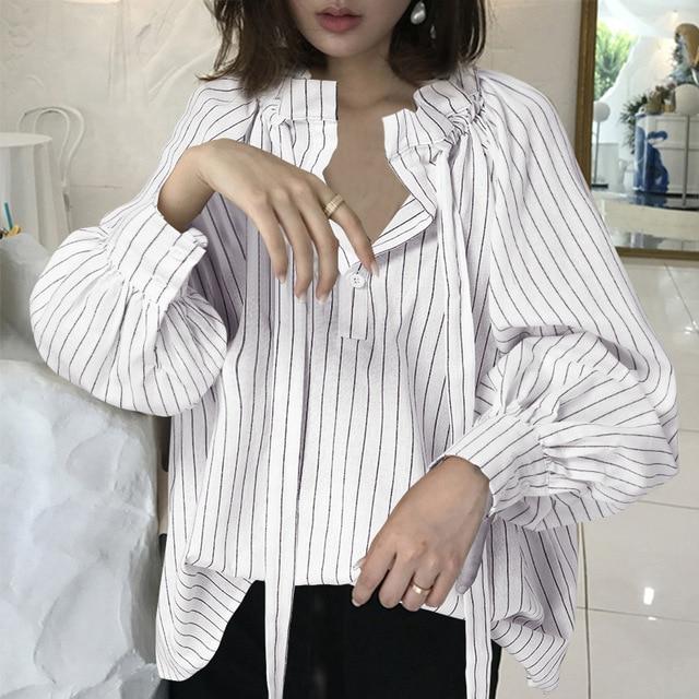 Celmia Vintage Women Polka Dot Blouse Lantern Sleeve Casual Shirt Plus Size Stylish Tunic Top Fashion Stand Collar Bow Tie Blusa