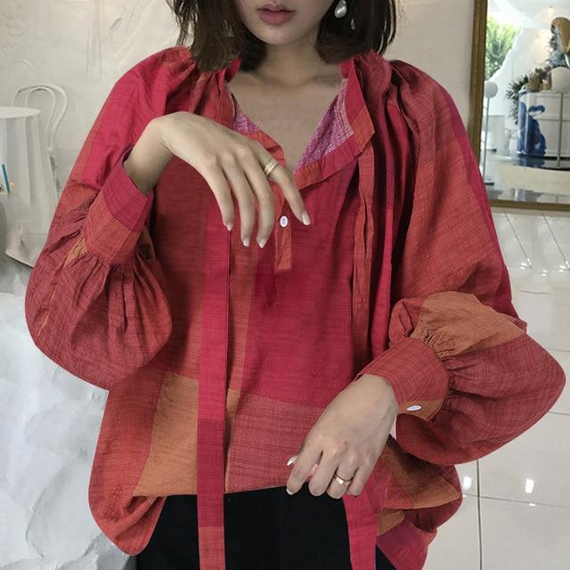 Celmia Vintage Women Polka Dot Blouse Lantern Sleeve Casual Shirt Plus Size Stylish Tunic Top Fashion Stand Collar Bow Tie Blusa