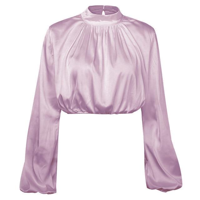 LAISIYI 2020 Spring Lantern Long Sleeve Blouse Autumn Turtleneck Satin Silk Women Shirt Boho Hollow Out Womens Tops and Blouses