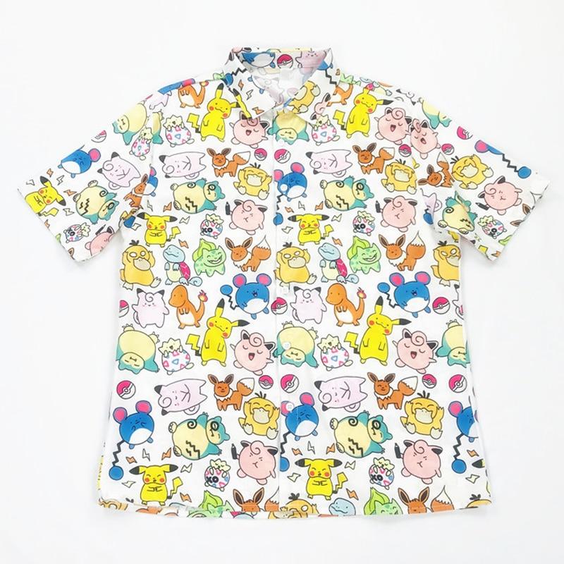Cute Elf Print Shirt Harajuku Cartoon Animal Shirt Summer Chiffon Shirt Large Size Shirt Short Sleeve Blouse Women Man Shirt