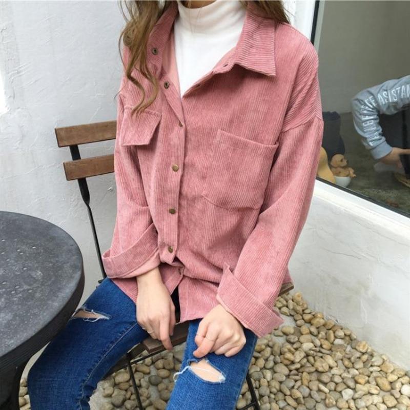 New shirt 2020 Autumn new ins loose and versatile corduroy shirt women's solid color casual long sleeve shirt coat