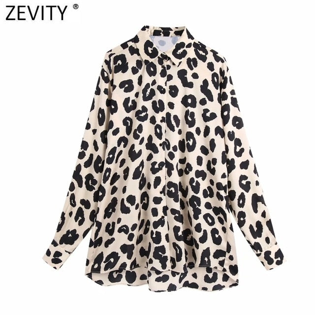 ZEVITY women vintage animal pattern print casual smock blouse office ladies long sleeve business shirts chic chemise tops LS7092
