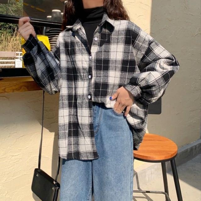 2020 New Fashion Female Casual Women Autumn Women's blouse turned collar shirt, plaid long sleeve loose 4 colors chic new